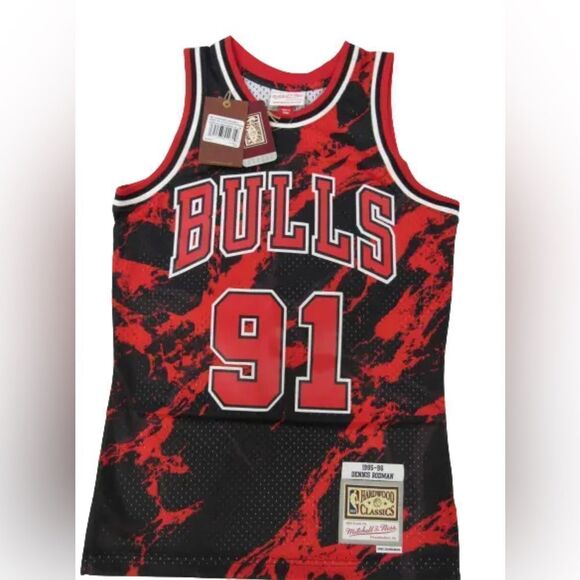 1997-98 Dennis Rodman #91 Bulls Mens Mitchell & Ness Marble Swingman Jersey $155 - Picture 3 of 5